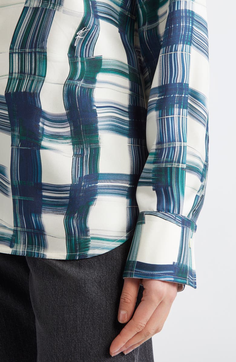 FERRAGAMO Brushstroke Print Silk Button-Up Shirt, Alternate, color, New Navy/ Moss