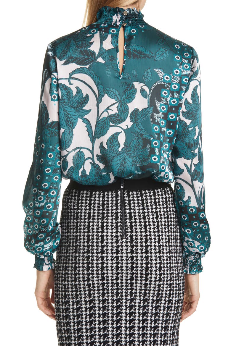 Rococco High Neck Blouse, Alternate, color, TEAL BLUE