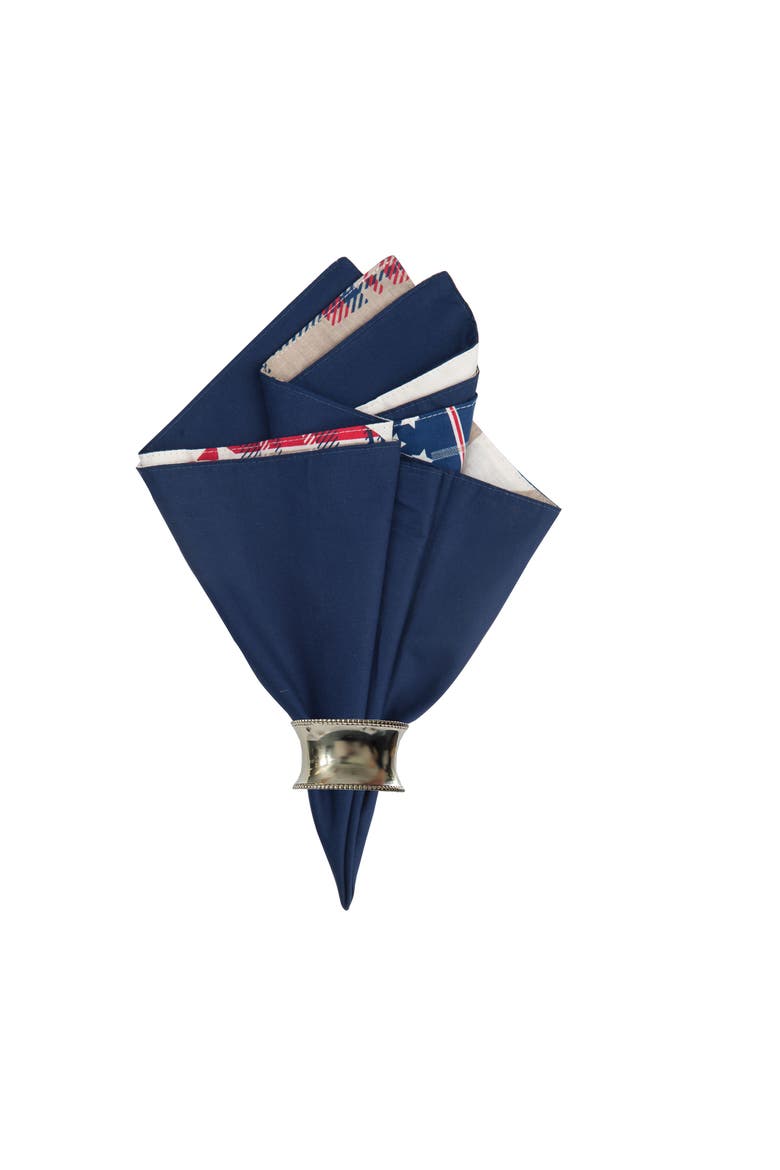 Levi Patriotic Patchwork 100% Cotton Set of 6 Cloth Napkins, Main, color, Red