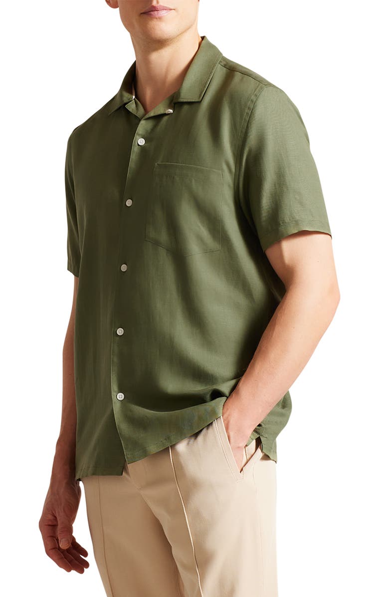 Ted Baker London Wesland Solid Short Sleeve Button-Up Shirt, Main, color, 