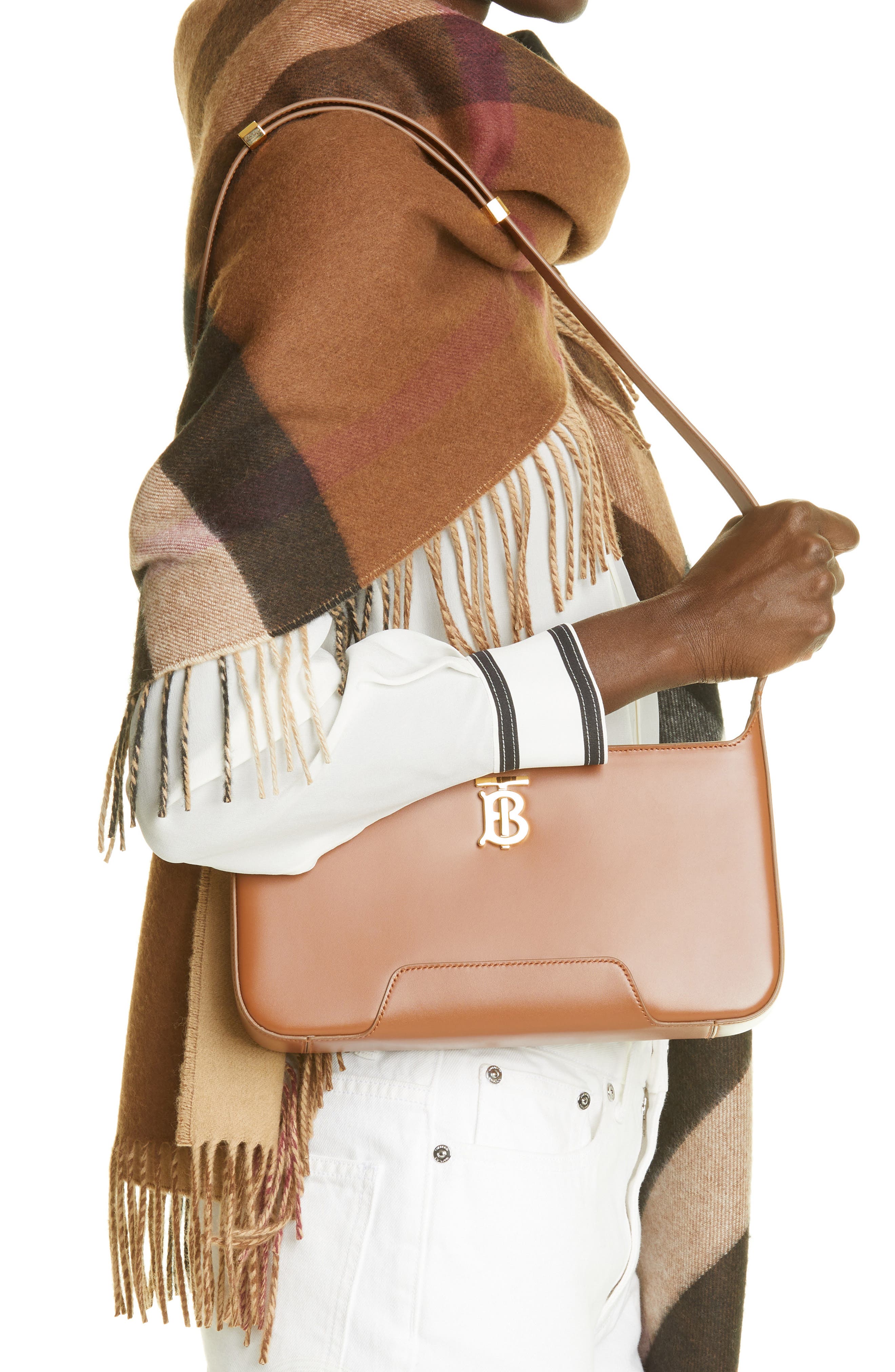 Burberry Medium TB Monogram Leather Shoulder Bag, Alternate, color, 