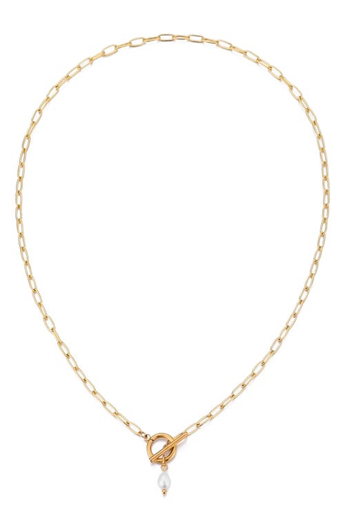 Adornia Tarnish Resistant 18k Gold Plated Freshwater Pearl Toggle Necklace In Gold
