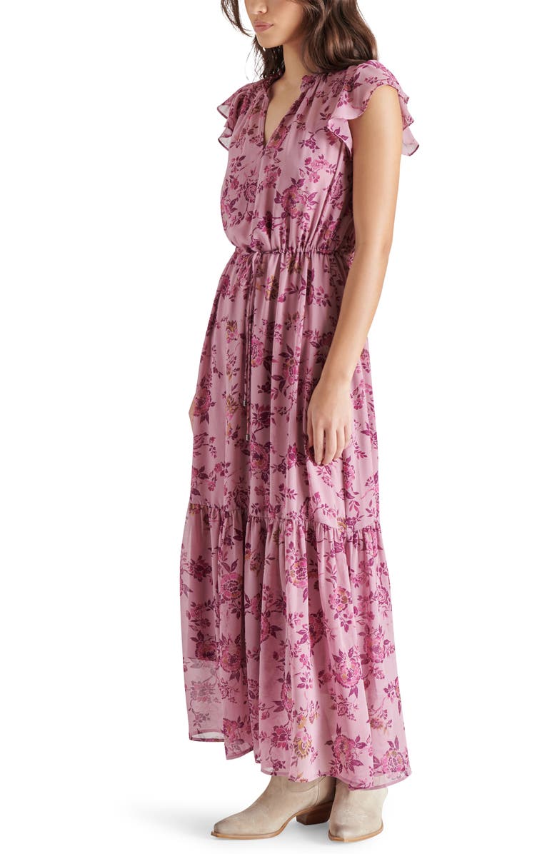 Steve Madden Osiris Floral Tiered Split Neck Tie Waist Maxi Dress, Alternate, color,