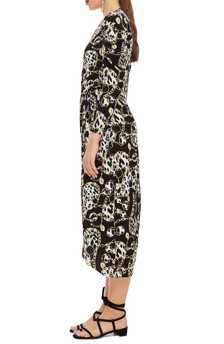 Topshop Chain Jacquard Midi Dress, Alternate, color, 