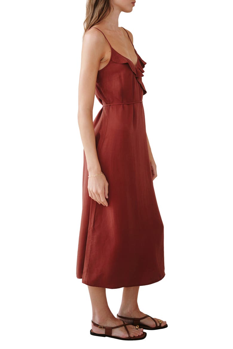 Ruflfe Faux Wrap Removable Tie Belt Midi Dress, Alternate, color, HARVEST RED