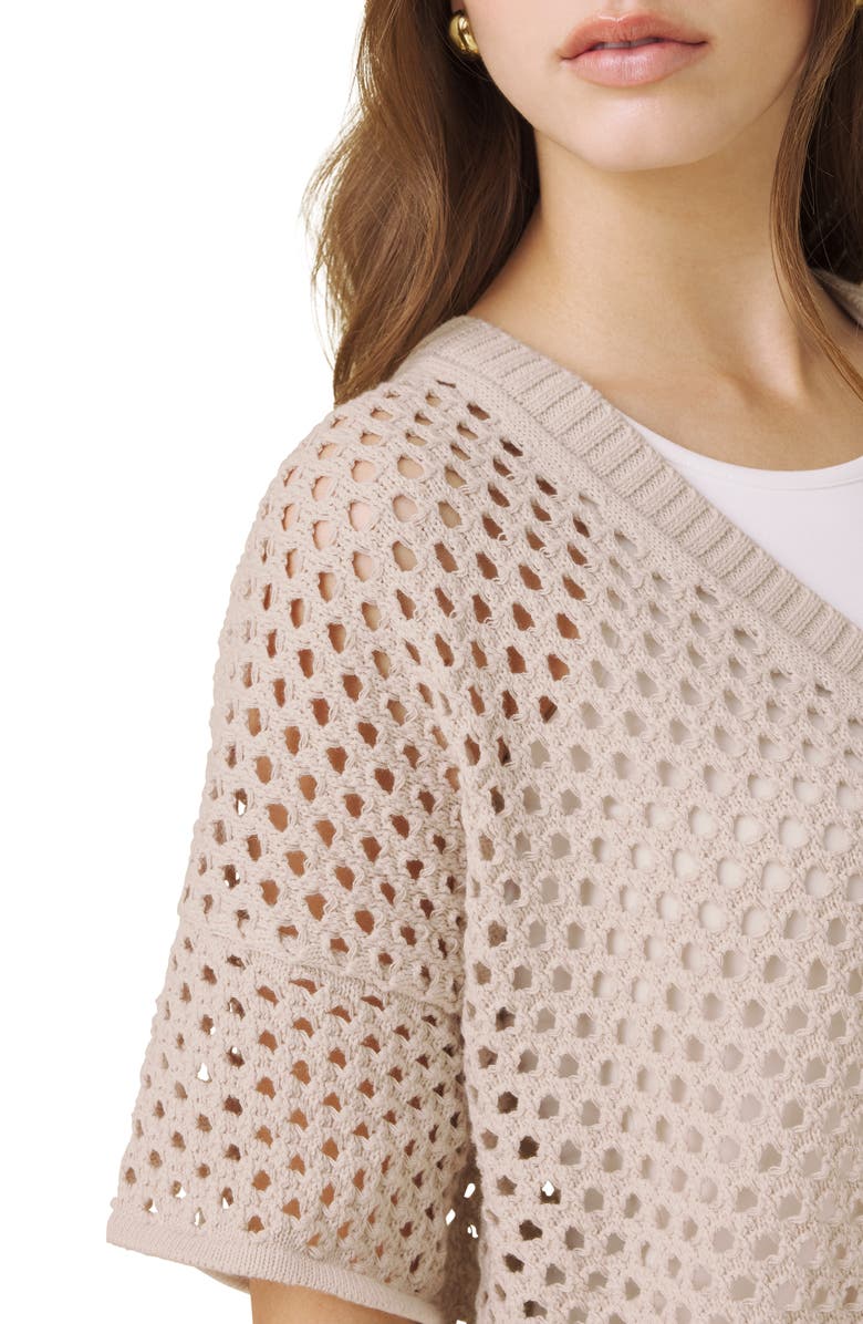 Splendid Nova Short Sleeve Cotton Pointelle Cardigan, Alternate, color, Light Fawn Beige