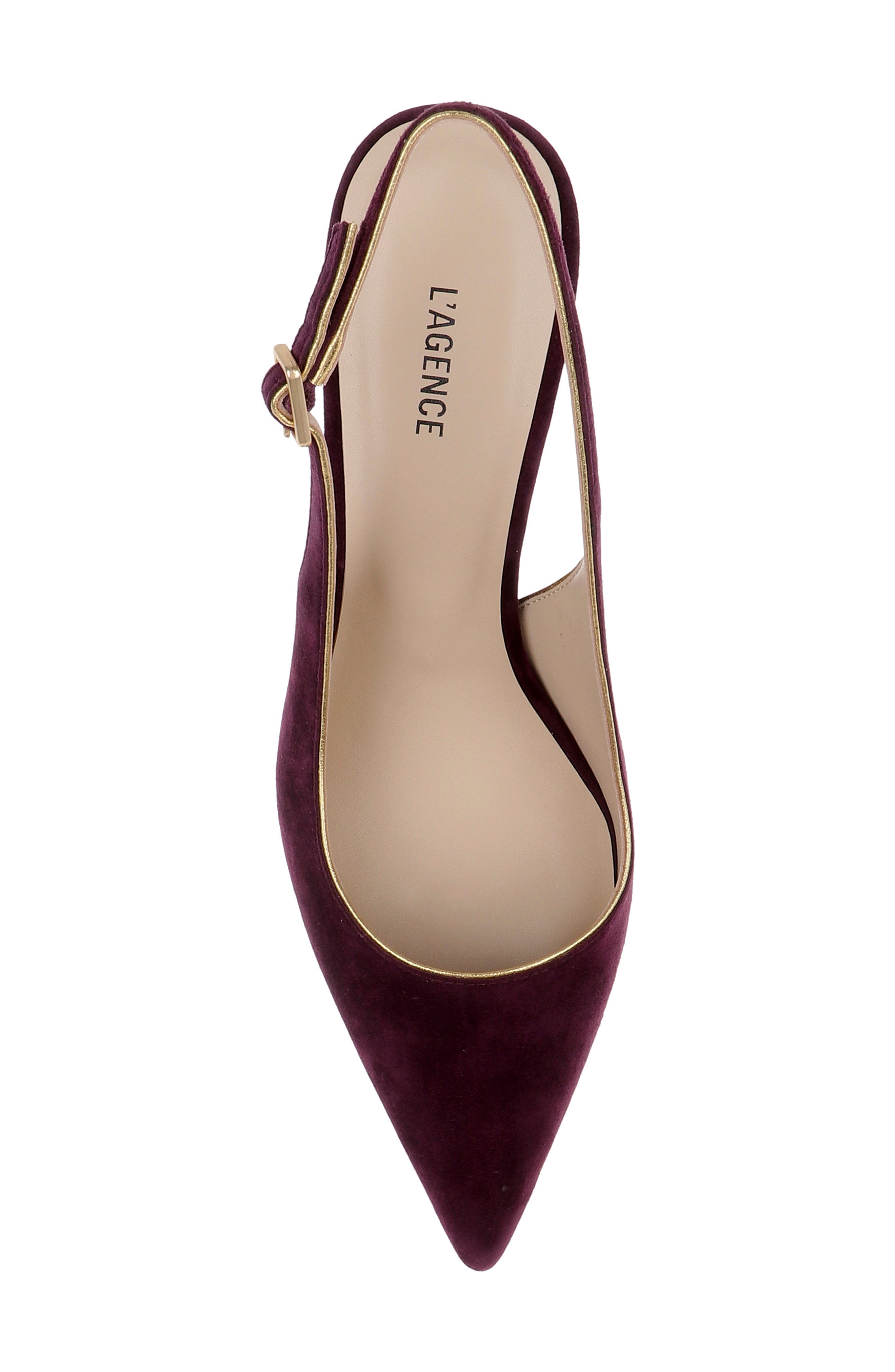 Vichy II Leather Trimmed Pointed Toe Slingback Pump, Alternate, color, BURGUNDY SUEDE