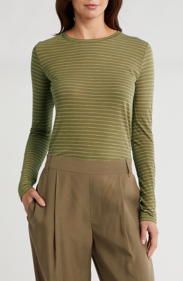 Vince Essential Stripe T-Shirt, Main, color, Artichoke/Off White