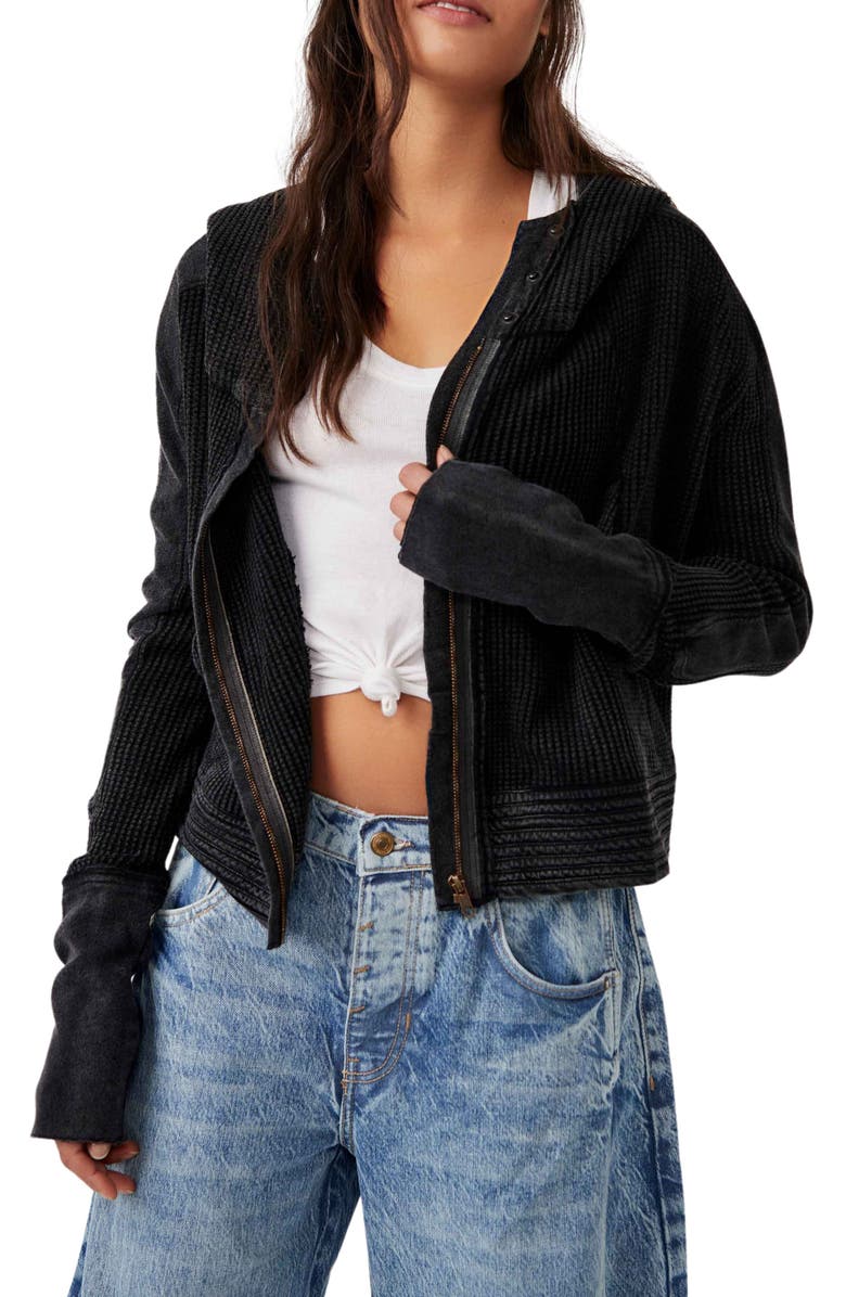 Free People Mason Waffle Front Zip Hoodie, Main, color,