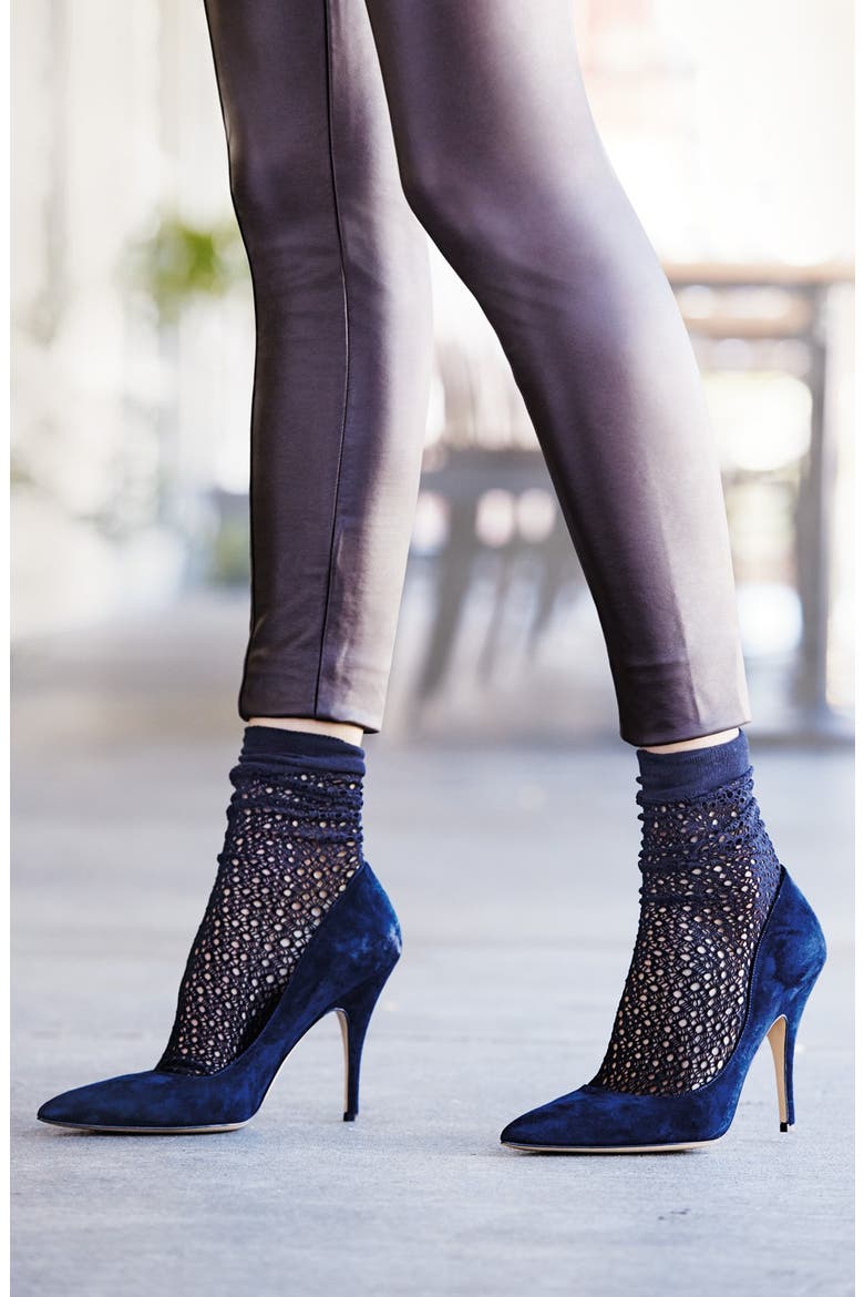 Open Weave Knee Socks, Alternate, color, BLACK
