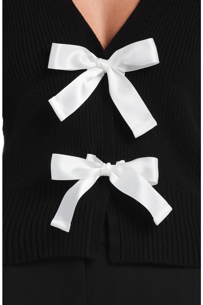 Bow V-Neck Cardigan, Alternate, color, BLACK
