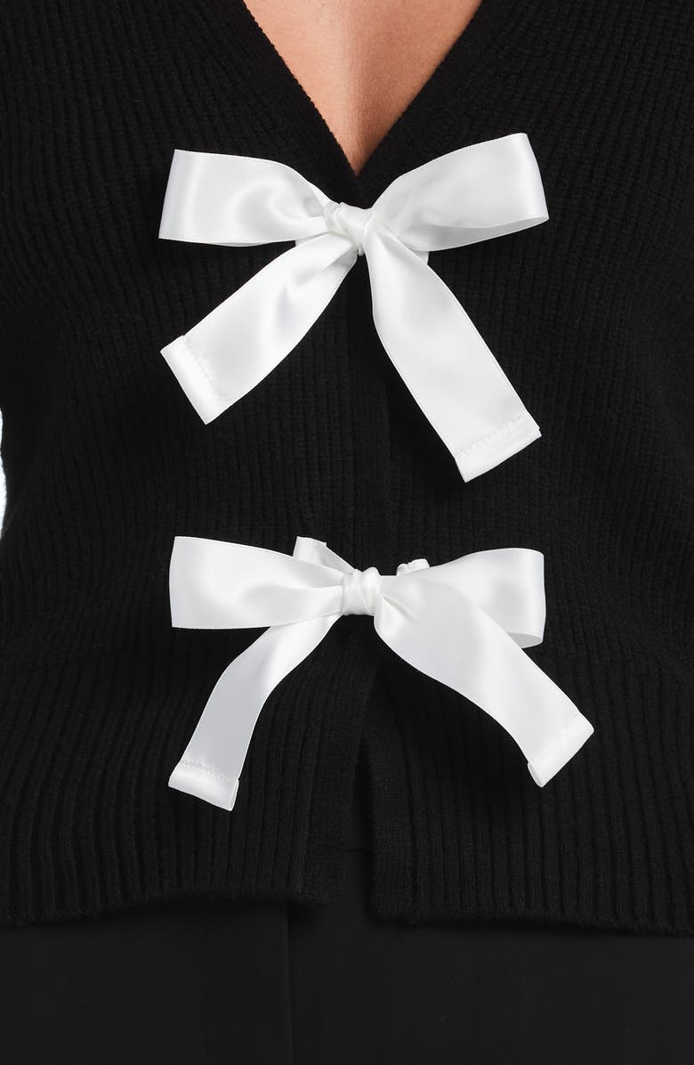 Laundry by Shelli Segal Bow V-Neck Cardigan, Alternate, color, Black