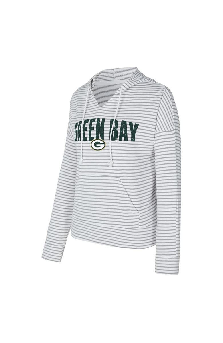 CONCEPTS SPORT Women's Concepts Sport White/Gray Green Bay Packers Liftoff Striped V-Neck Hoodie, Alternate, color, 