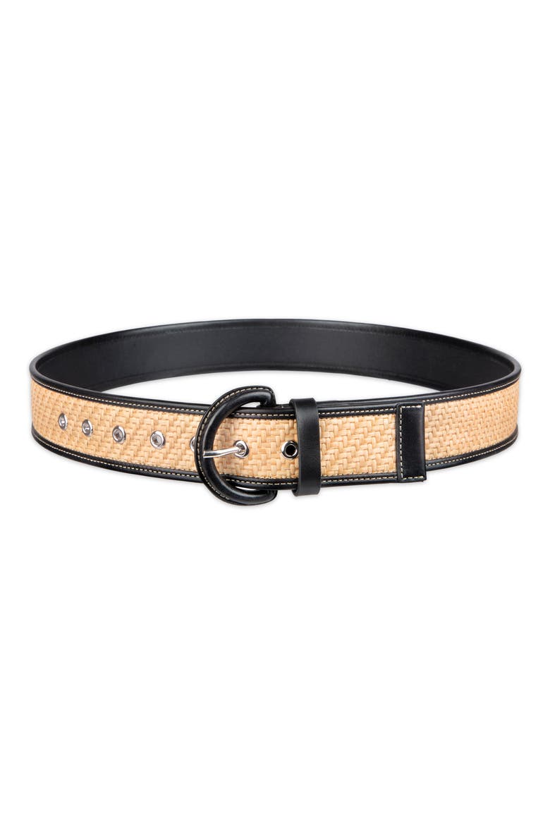 Leather Trim Raffia Belt, Main, color, NATURAL / BLACK