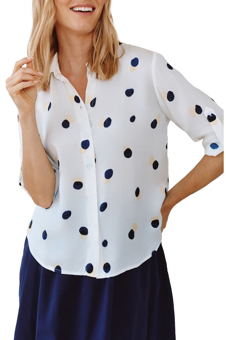 Dot Split Back Button-Up Shirt, Main, color, SPRING DOTS