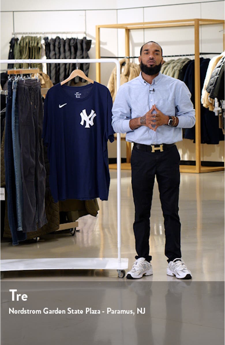 Men's Nike Navy New York Yankees Fuse Wordmark T-Shirt, sales video thumbnail