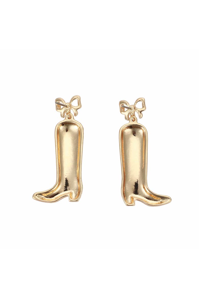 Yellow Daisy Cowboy Boot Earrings - Hypoallergenic Gold-Tone Bow Post with Enamel Florals and Pearl Accents, 1.8 Inch, Alternate, color, White