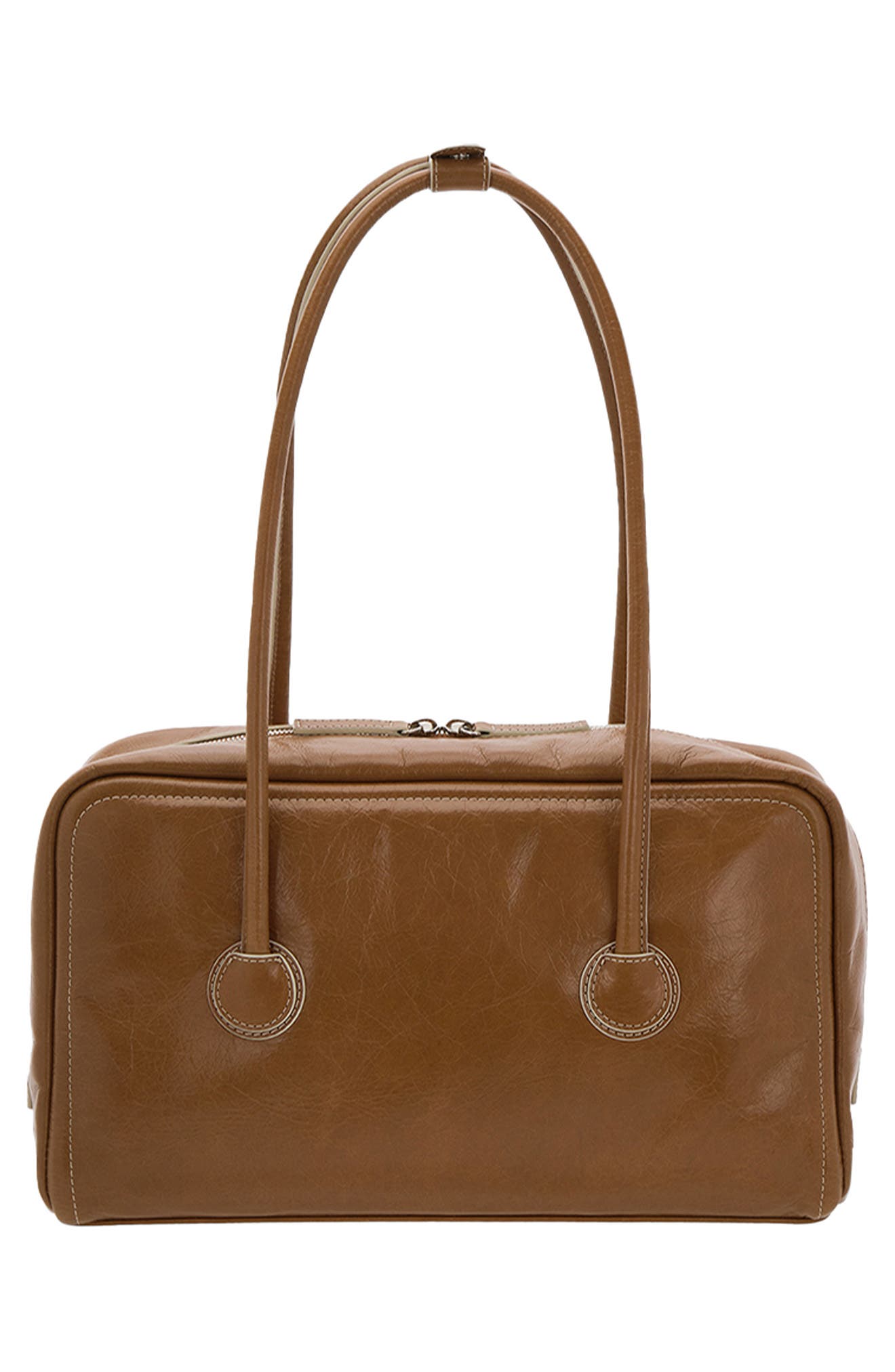 MARGESHERWOOD Boston Leather Shoulder Bag, Alternate, color, Brown Crinkle