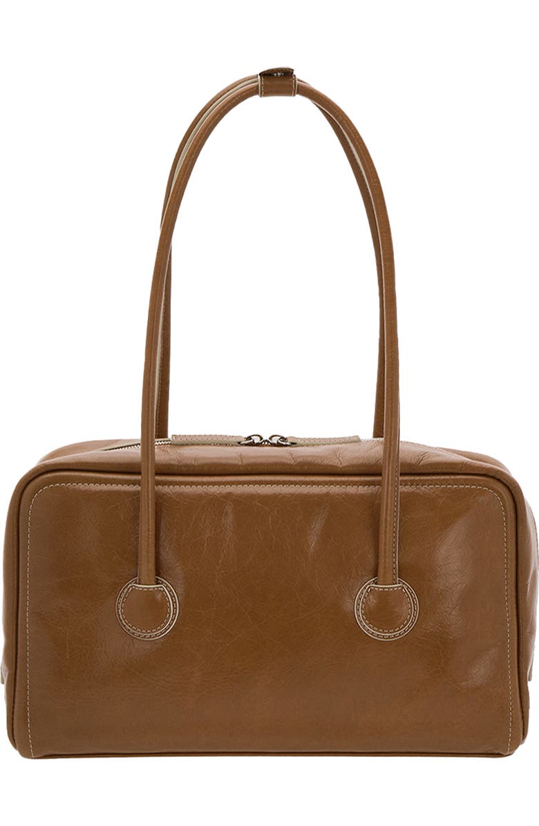 MARGESHERWOOD Boston Leather Shoulder Bag, Alternate, color, Brown Crinkle