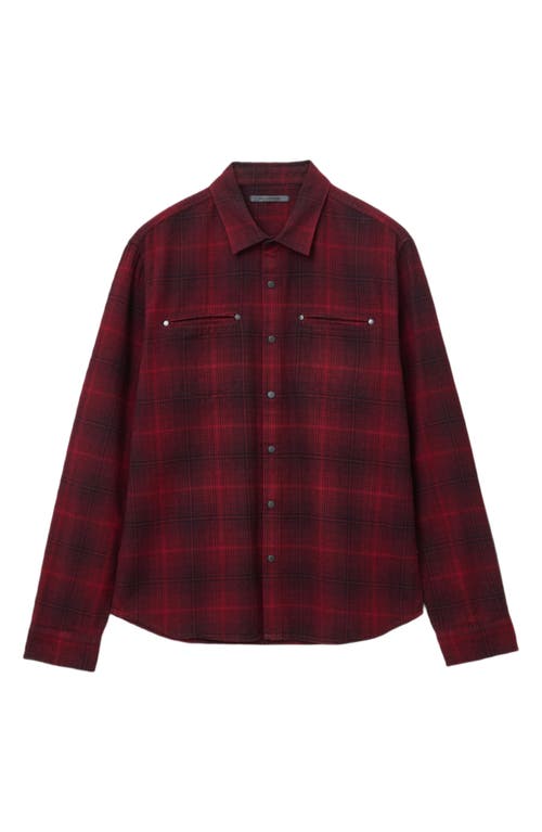 John Varvatos Dario Brushed Cotton Flannel Snap-up Shirt In Red