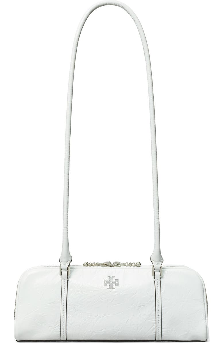 Tory Burch Micro Marshmallow T Monogram Crinkle Leather Satchel, Main, color, White