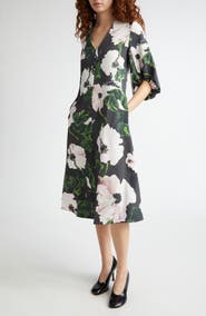 Stine Goya Floral Print Puff Sleeve Midi Dress