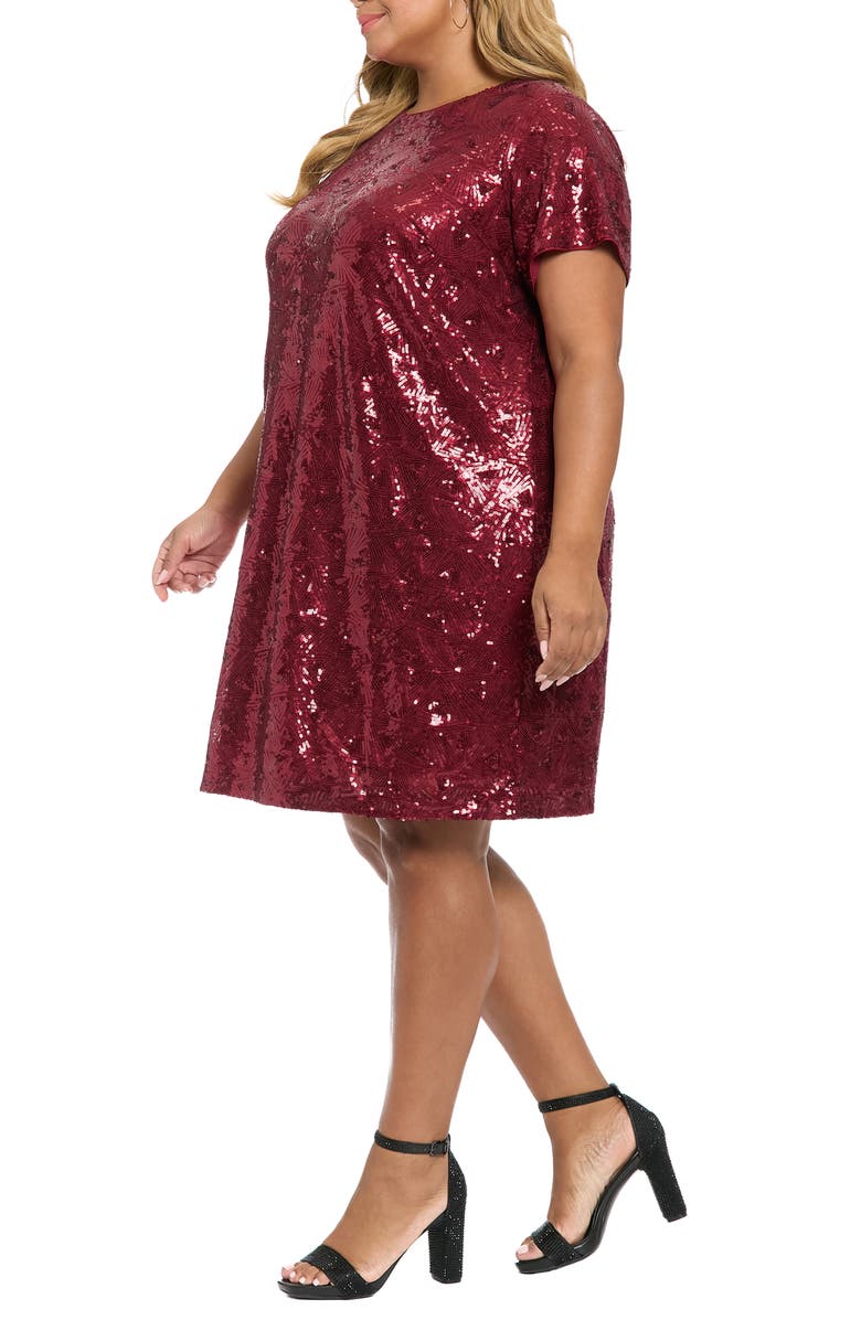 London Times Sequin T-Shirt Dress, Alternate, color, Wine