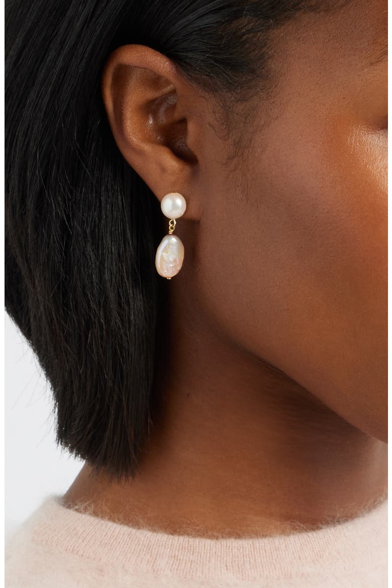 Demi Fine Freshwater Pearl Drop Earrings, Alternate, color, BLUSH- 14K GOLD PLATED