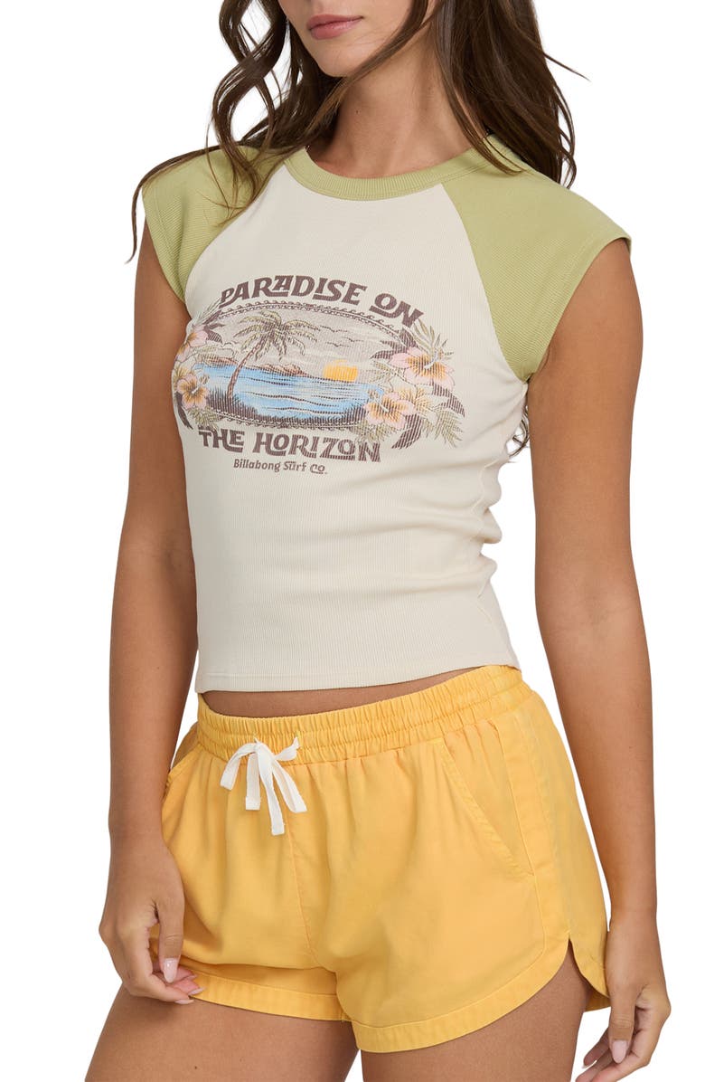 Billabong Horizon Rib Knit Raglan Sleeve Stretch Cotton T-Shirt, Alternate, color, Cactus