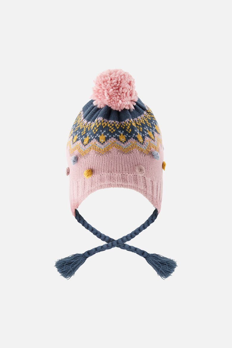 Winter Peruvian Fleece-Lined Braided Pompom Knit Hat, Alternate, color, Pink and Blue Jacquard
