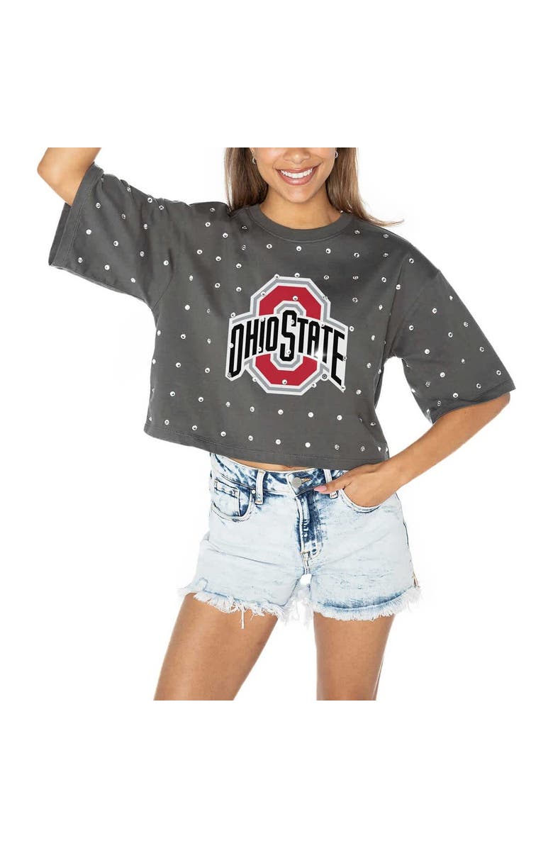 GAMEDAY COUTURE Women's Gameday Couture Gray Ohio State Buckeyes Go Time Rhinestone Crop T-Shirt, Alternate, color, 