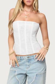EDIKTED Reed Sheer Mesh Strapless Top