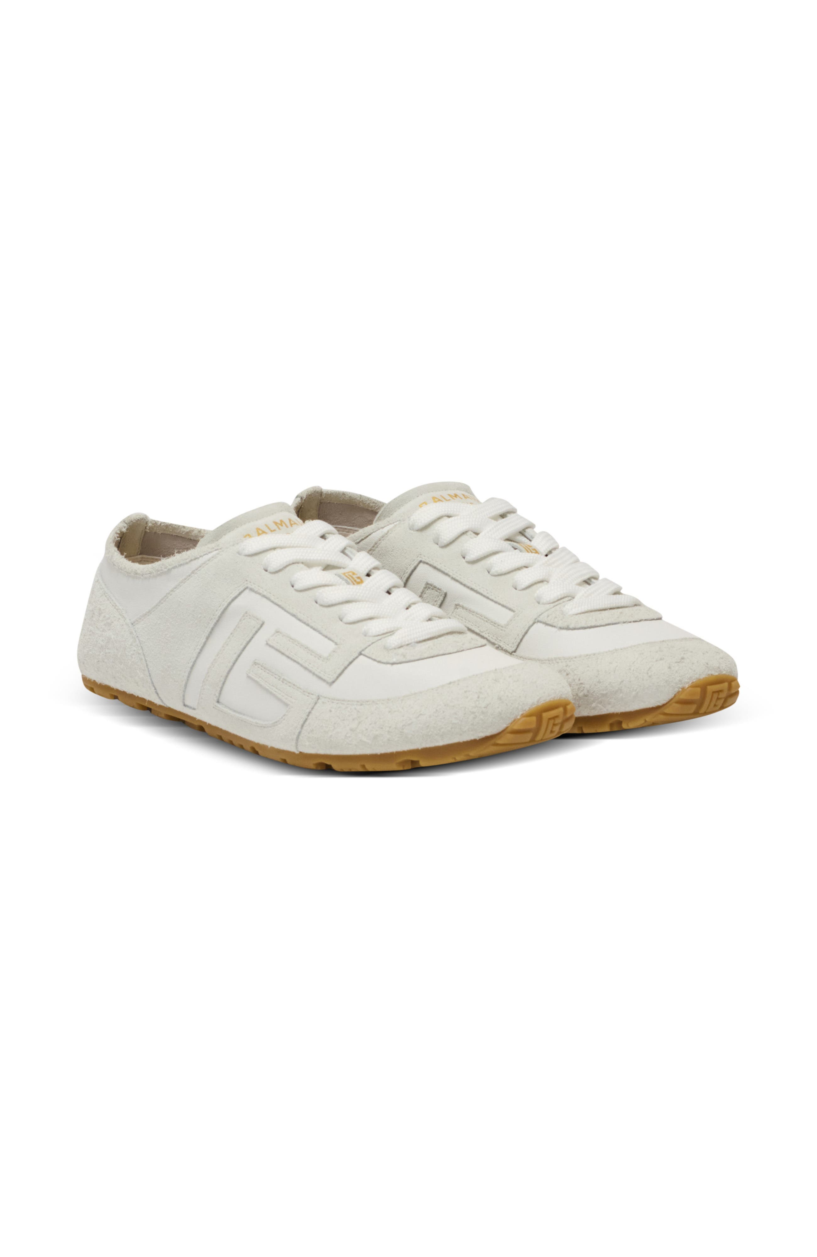 Balmain Racer 45 trainers in lambskin and suede, Main, color, White