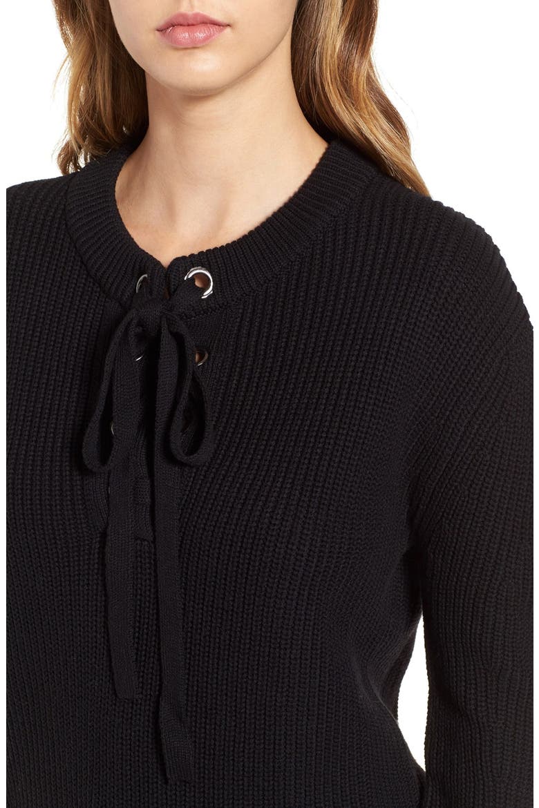Lace-Up Sweater, Alternate, color, BLACK