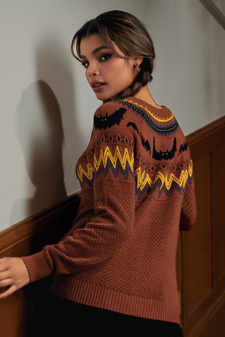 It Be Like Bat Fair Isle Halloween Sweater, Alternate, color, Orange Bats