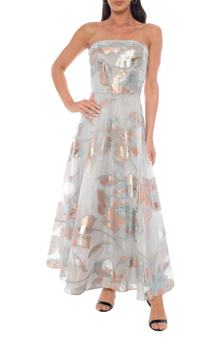 Strapless Burnout Organza Burnout Gown, Main, color, SILVER BLUSH