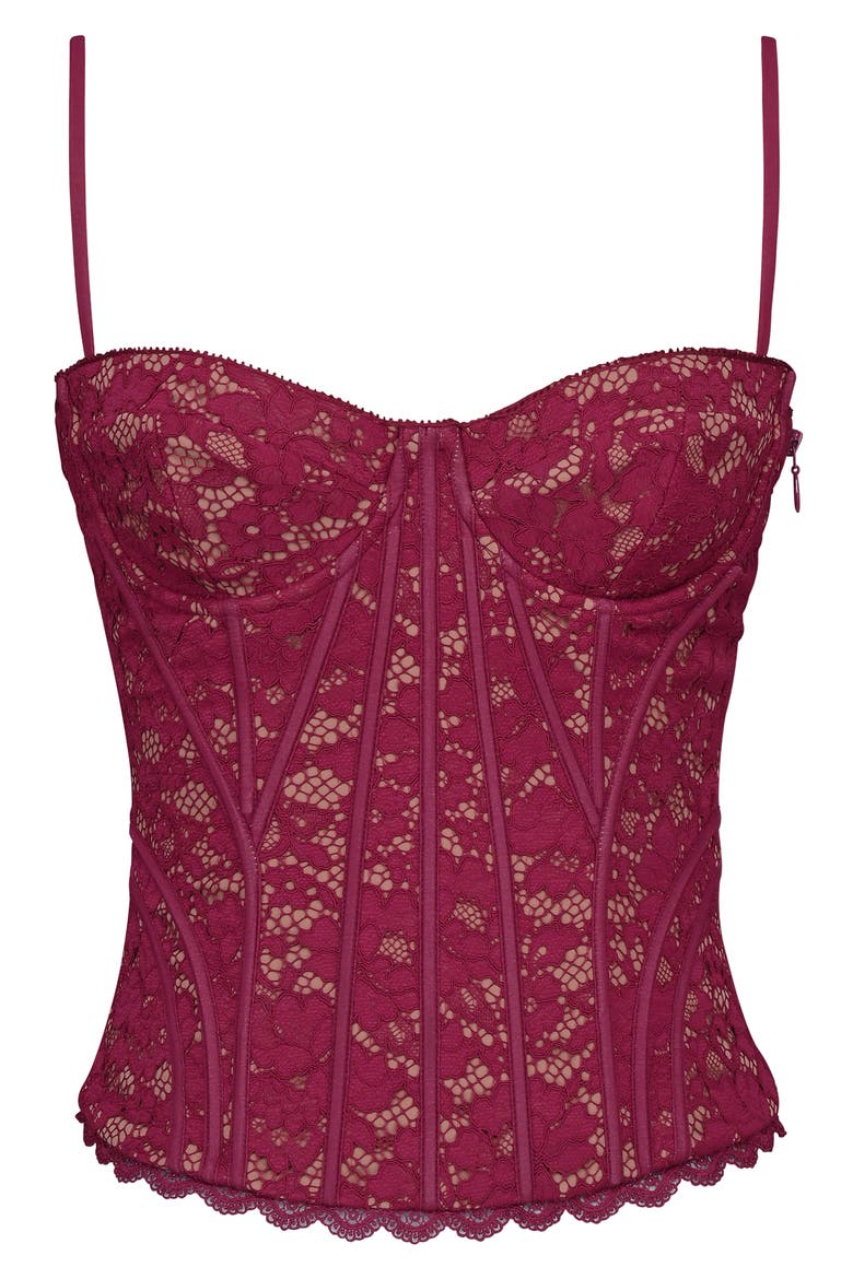 Rania Wine Lace Corset Top, Alternate, color, RED
