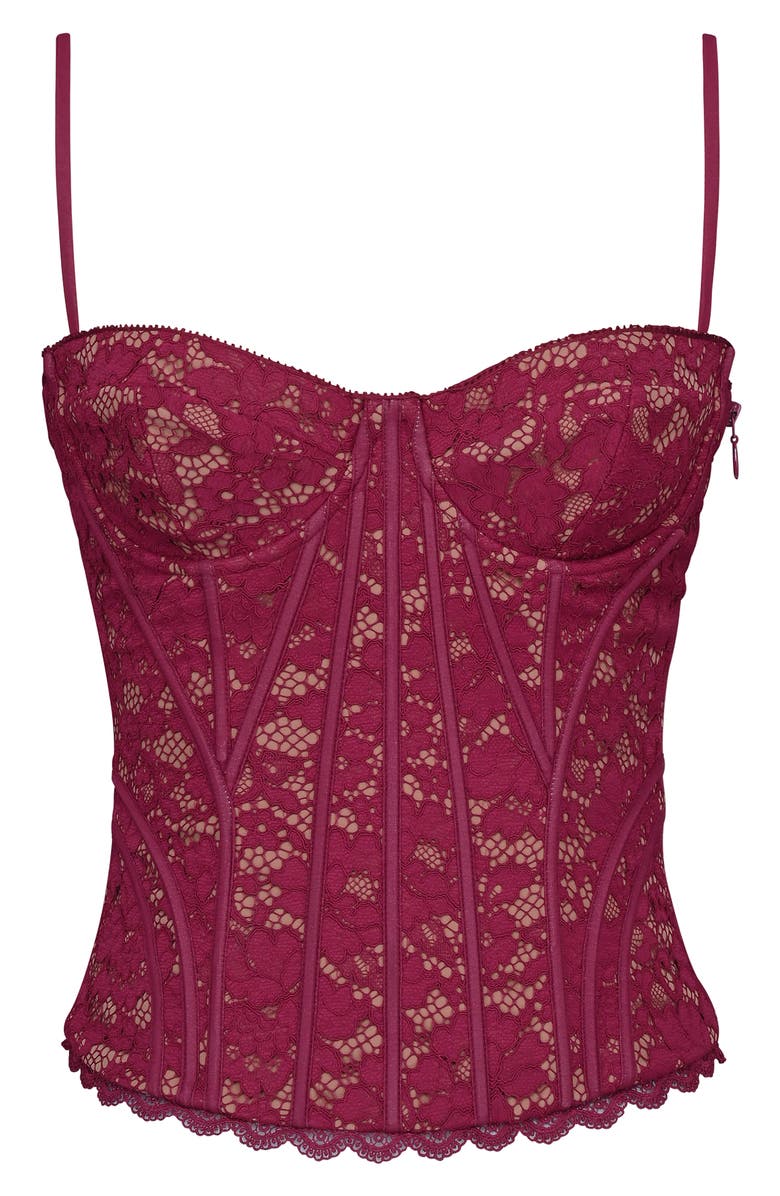 HOUSE OF CB Rania Wine Lace Corset Top, Alternate, color, Red