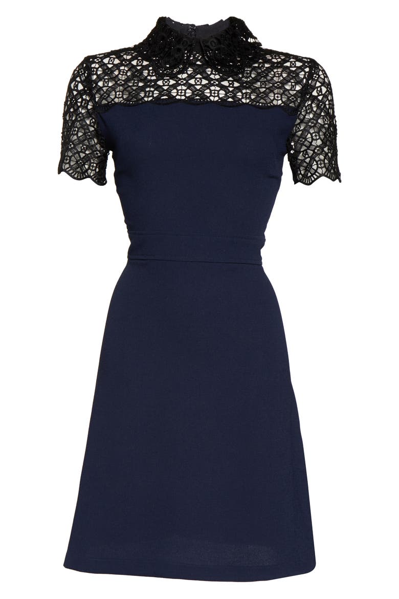 Lace Yoke Collared Dress, Alternate, color, NAVY