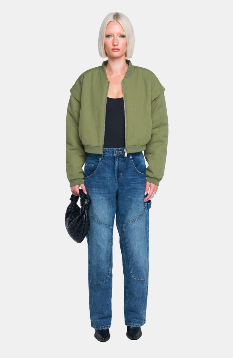 OW Collection YOKON Crop Bomber Jacket, Alternate, color, Olive Green