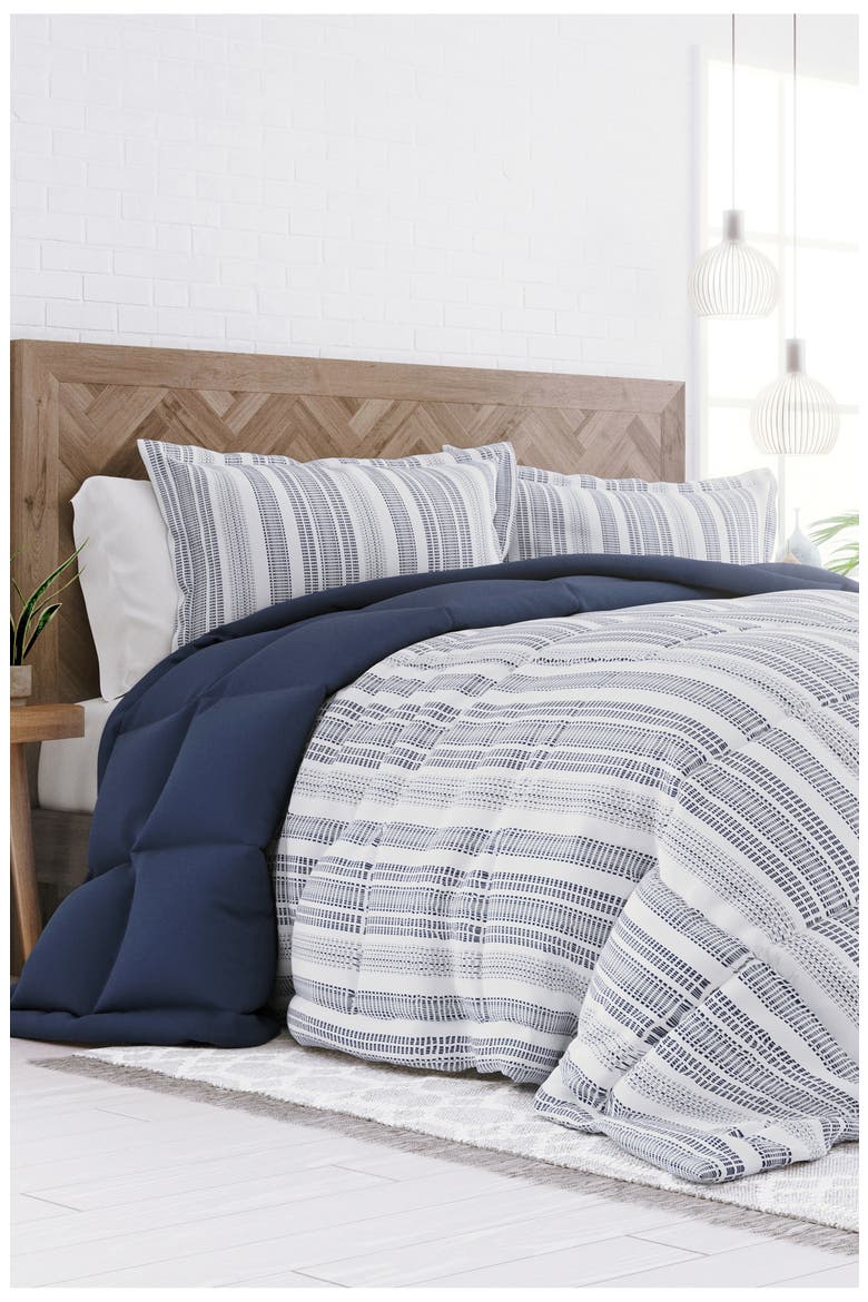 Premium Down Alternative Reversible Comforter Set, Alternate, color, NAVY