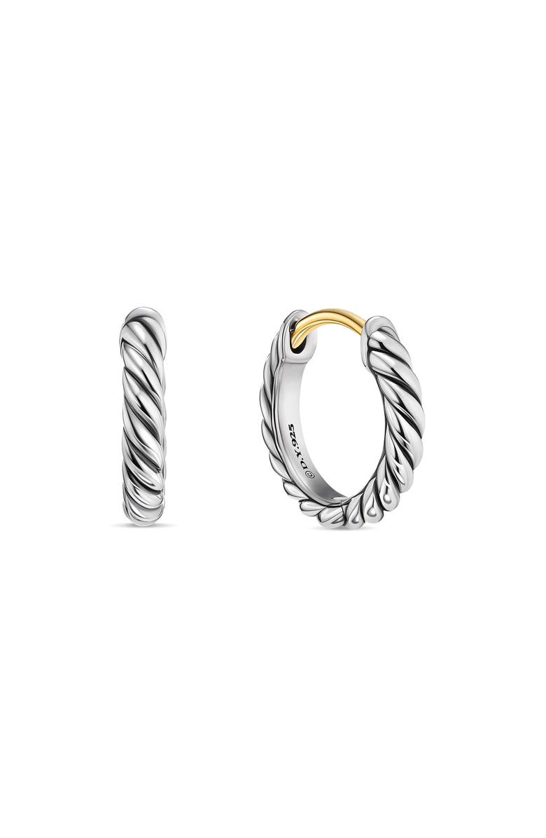 David Yurman Sculpted Cable Micro Huggie Hoop Earrings in Sterling Silver, 12mm, Main, color, Sterling Silver