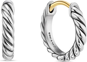 Sculpted Cable Micro Huggie Hoop Earrings in Sterling Silver 10.7mm