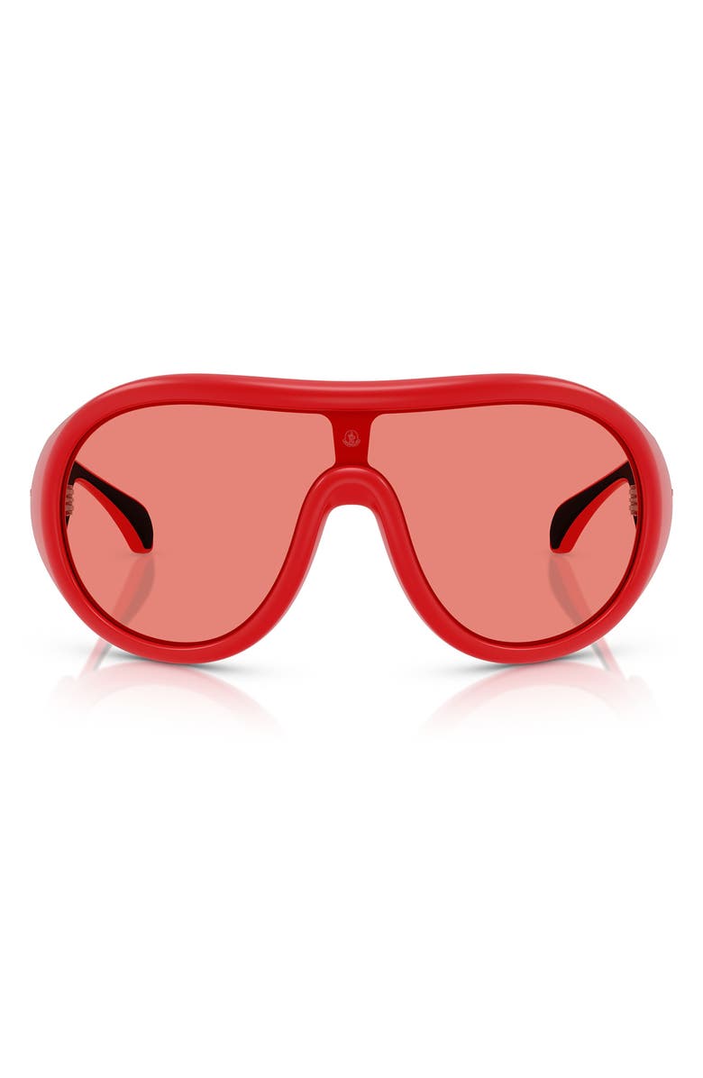 Moncler Cloche 135mm Polarized Pilot Shield Sunglasses, Main, color, Matte Red