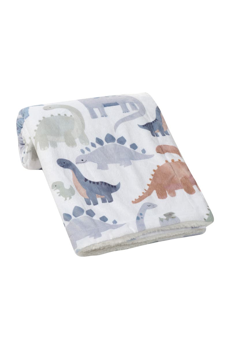 Lambs & Ivy Dino-Might Ultra-Soft Fleece Watercolor Dinosaur Baby Blanket, Alternate, color, White