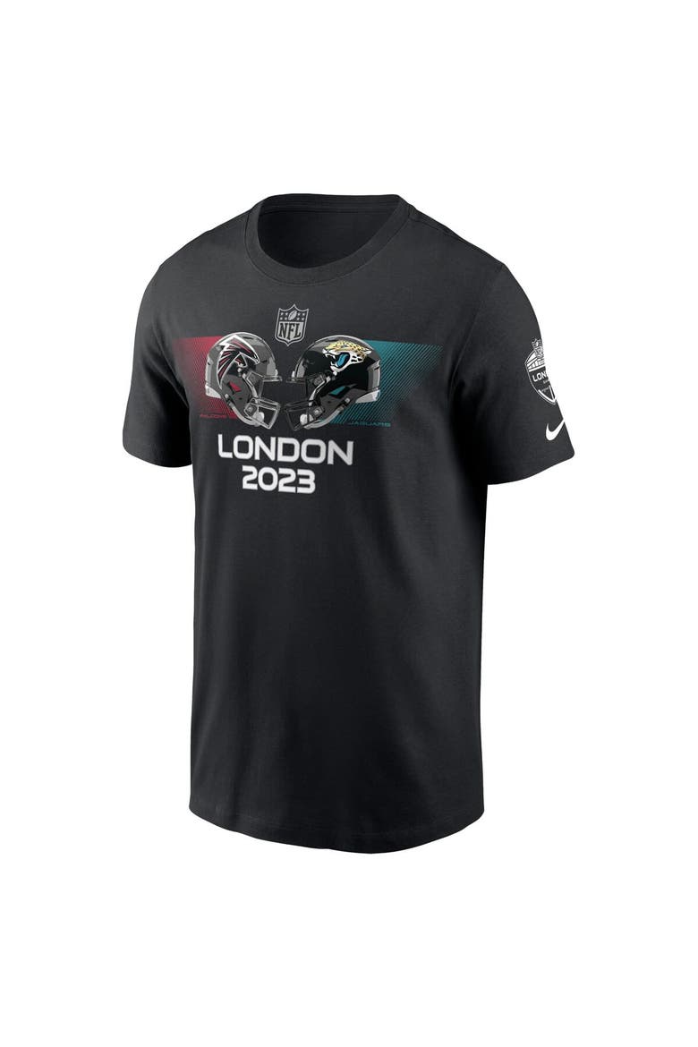 Men's Nike Black Atlanta Falcons vs. Jacksonville Jaguars 2023 London Game Essential T-Shirt, Alternate, color, Black