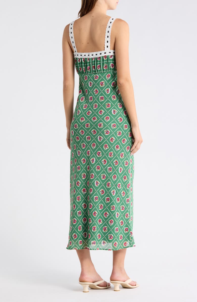WAYF Floral Empire Waist Midi Dress, Alternate, color, Green Scarf