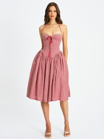Miss Circle Susanna Gingham Halter Drop Waist Midi Dress