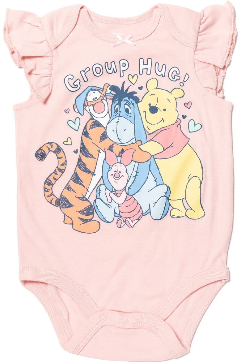 Winnie the Pooh Girls' 5-Pack Short Sleeve Bodysuits, Alternate, color, Tie Dye Blue Pink