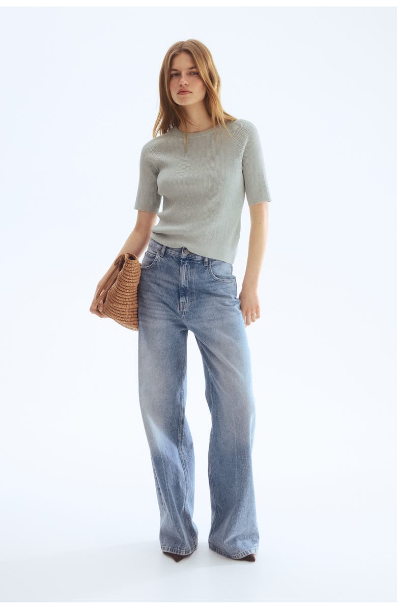 H&M Rib-knit T-shirt, Alternate, color, Light Gray